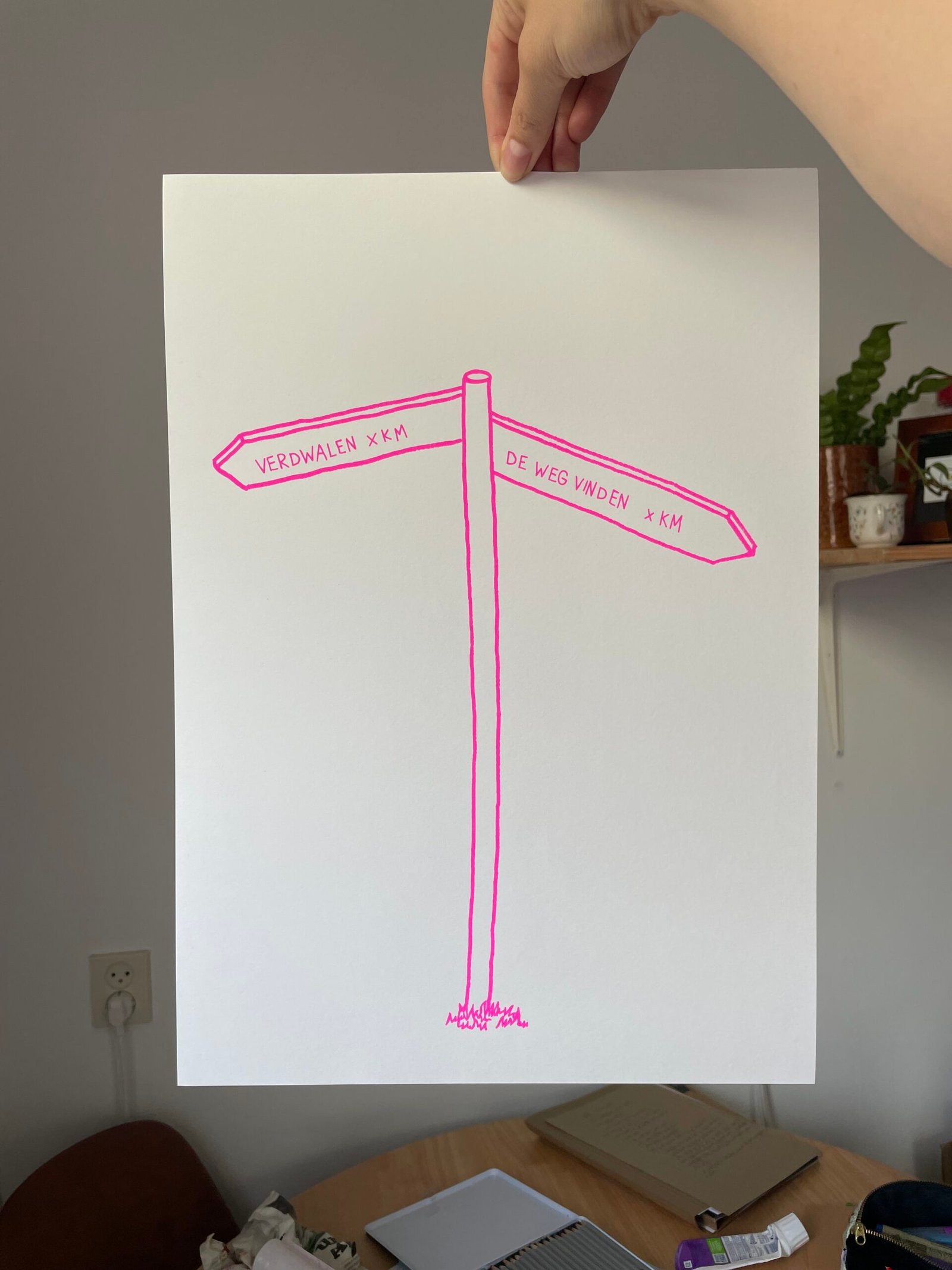 Zeefdruk: de weg vinden (neon) ...